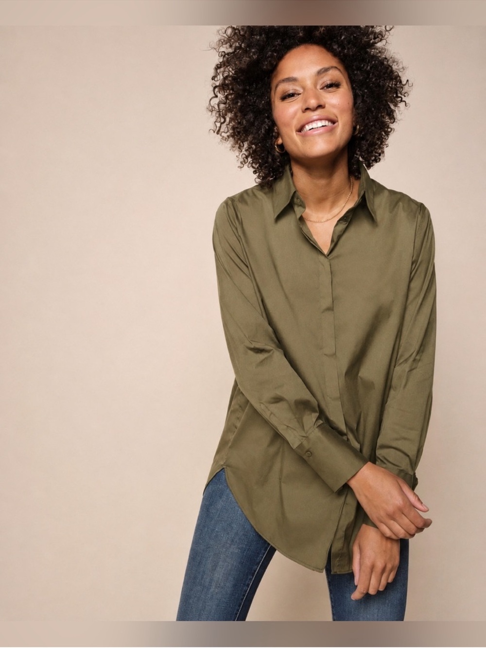 MOS MOSH Enola Oversized Button-Up Shirt Taupe Olive M